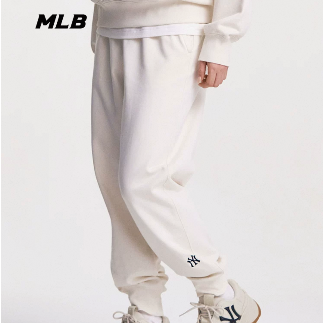MLB纽约洋基队纯色小logo时尚束脚弹力运动裤男女同款休闲裤春夏