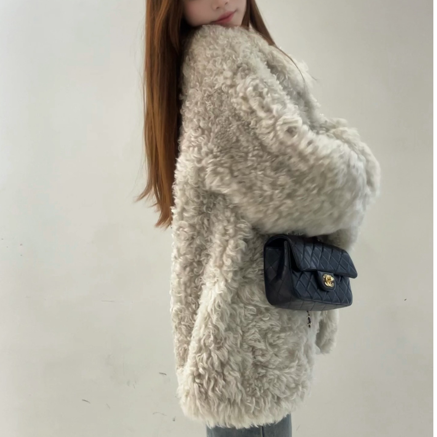 大艺家新款长款小翻领高级时髦奢暖进口托斯卡纳皮毛一体皮草外套