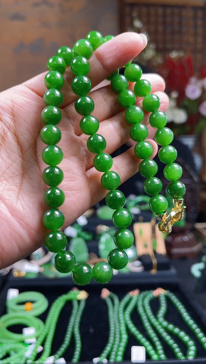 【闪购商品】和田玉（碧玉）项链未镶嵌±10mm 典藏辣阳绿项链