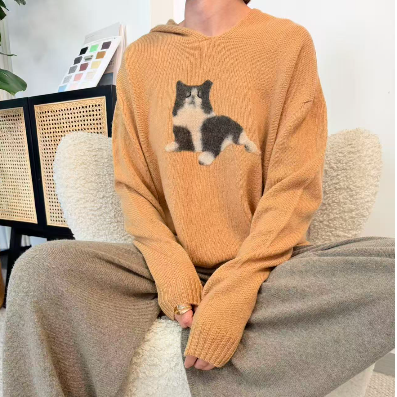 麦田小羊年终福利【100%绵羊毛】厚款休闲加厚毛衣针织长袖带帽秋冬