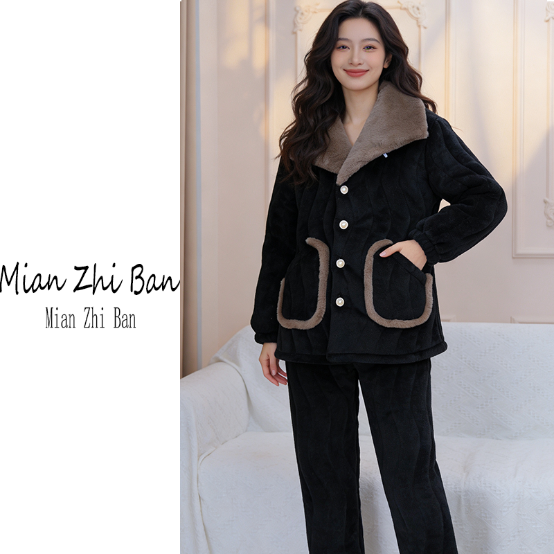 【吉祥】新中式国风新款加厚冬季气质感三层保暖加厚加绒居家