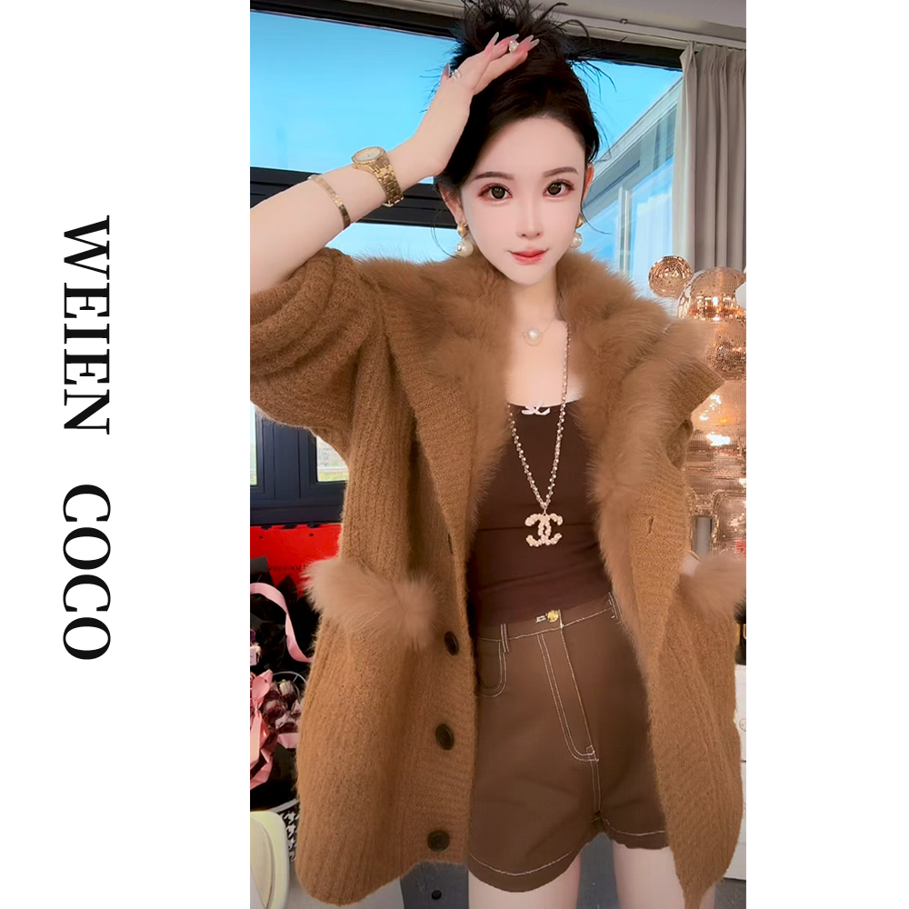 【薇恩COCO】高端气质时尚大翻领秋上新款毛衣长袖开衫上衣S5371