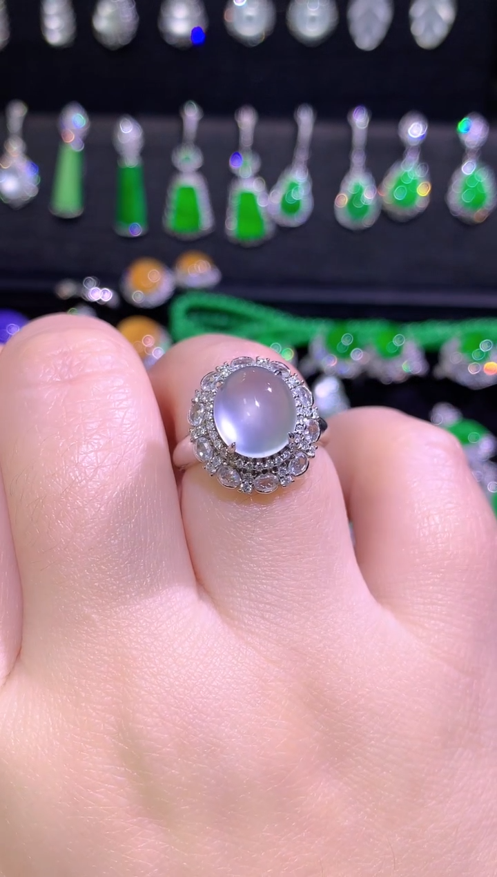 18K金镶嵌戒指翡翠用*·玻璃种蛋面戒指不封底