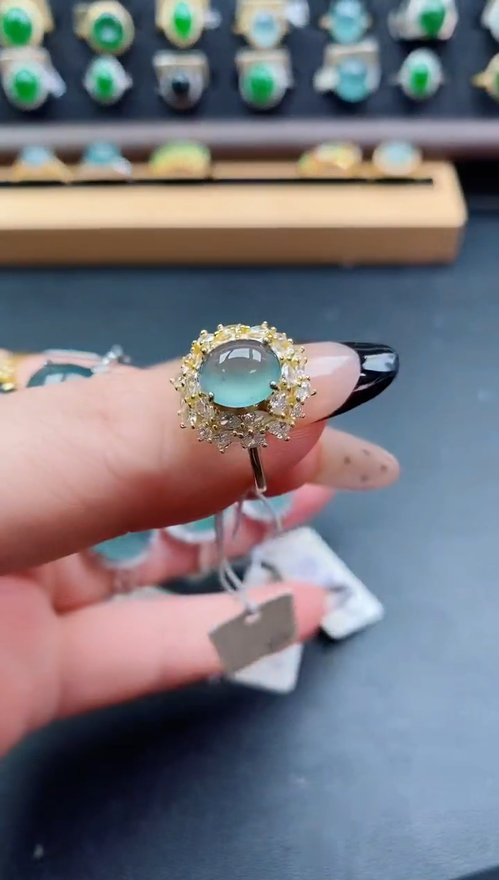 银S925镶嵌戒指翡翠1