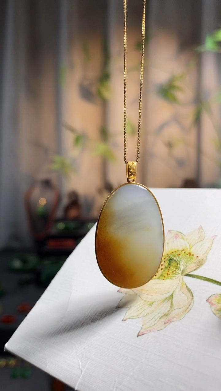【闪购商品】和田玉颈饰18K金镶嵌，楼兰意境平安牌