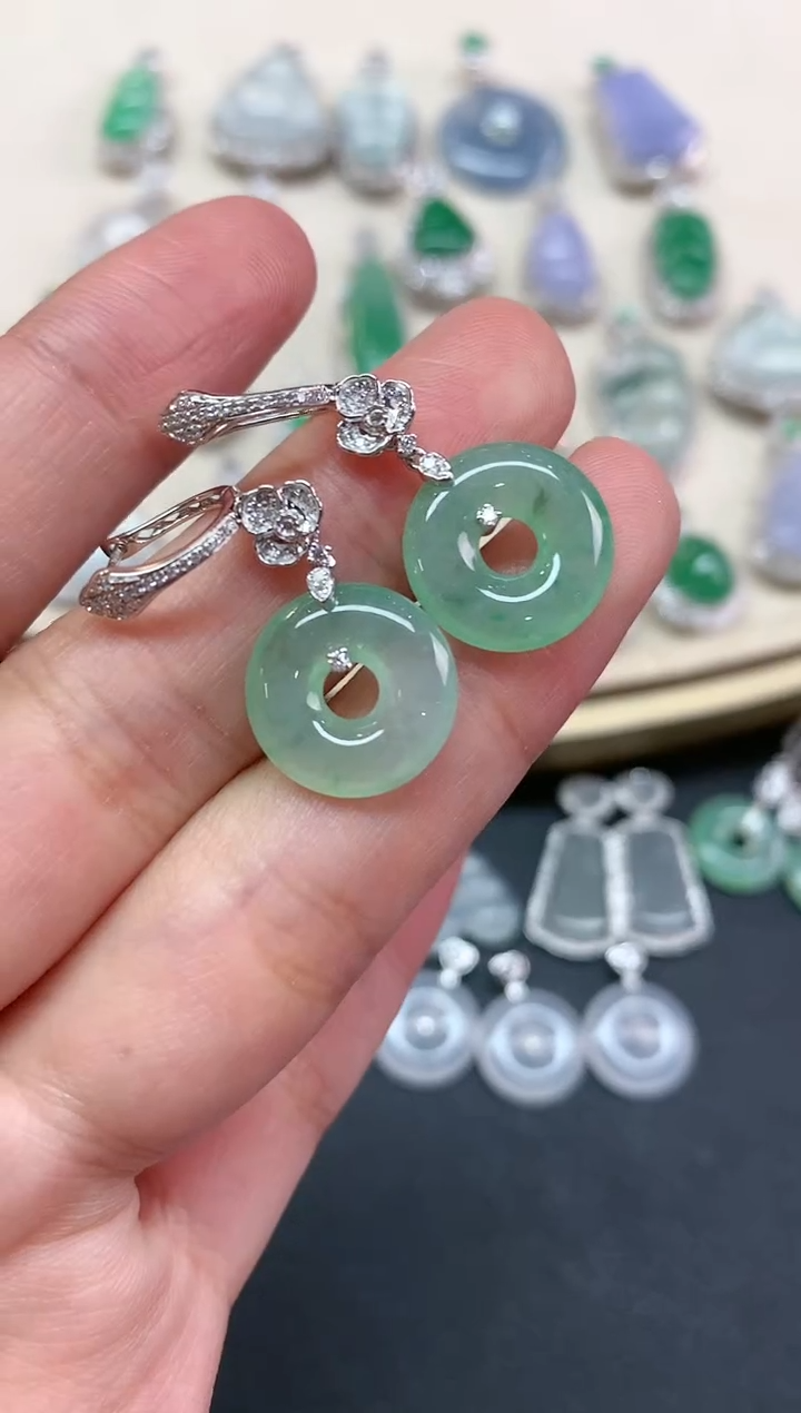 【闪购商品】翡翠耳饰18K金镶嵌Q30|7980