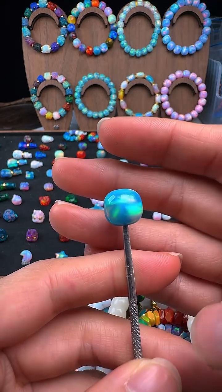 裸石合成欧泊卡12老型珠天空蓝单颗