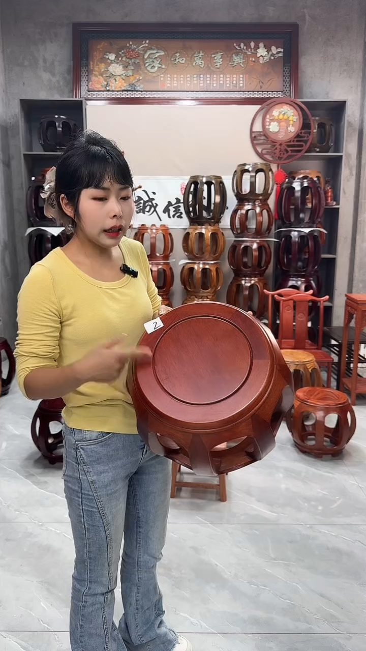 花梨木类家具【微瑕】花梨色小号鼓凳单个2号