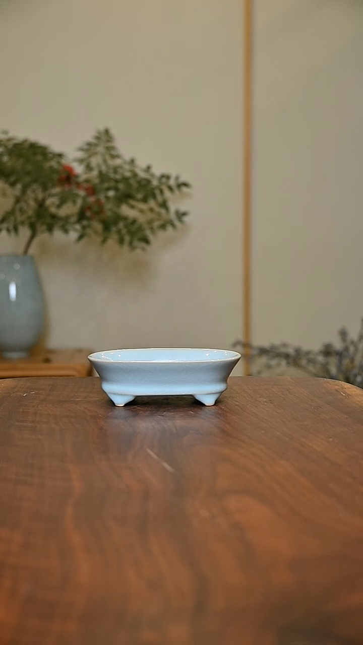 小水仙盆 天青 微瑕 朱家汝窑款