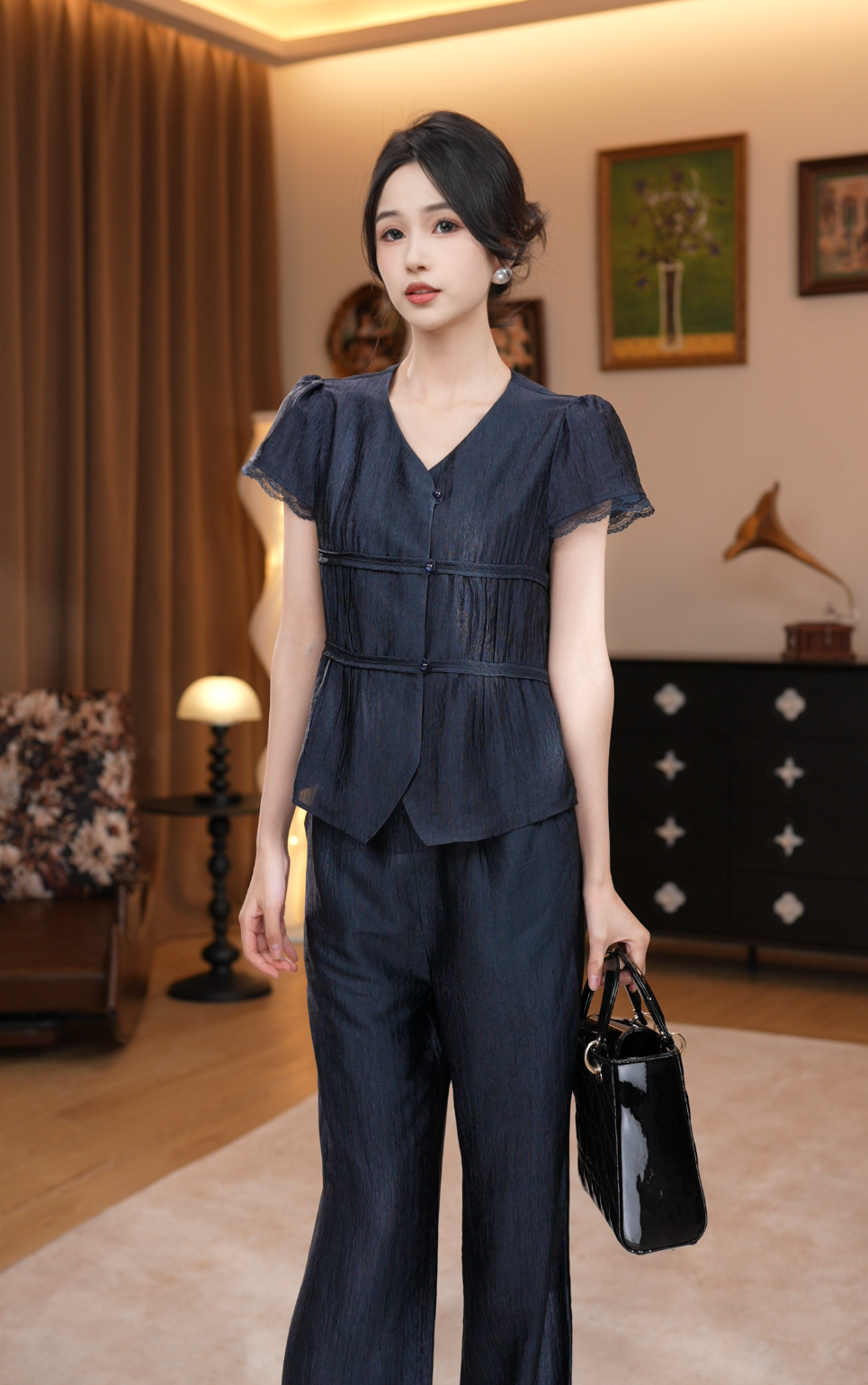 中国风休闲风时尚套装宽松裤子夏季休闲时尚衬衫套装