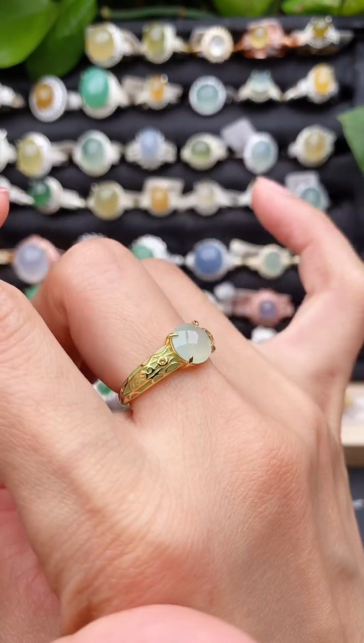 【闪购商品】翡翠戒指银S925镶嵌缅甸天然A货翡翠55  