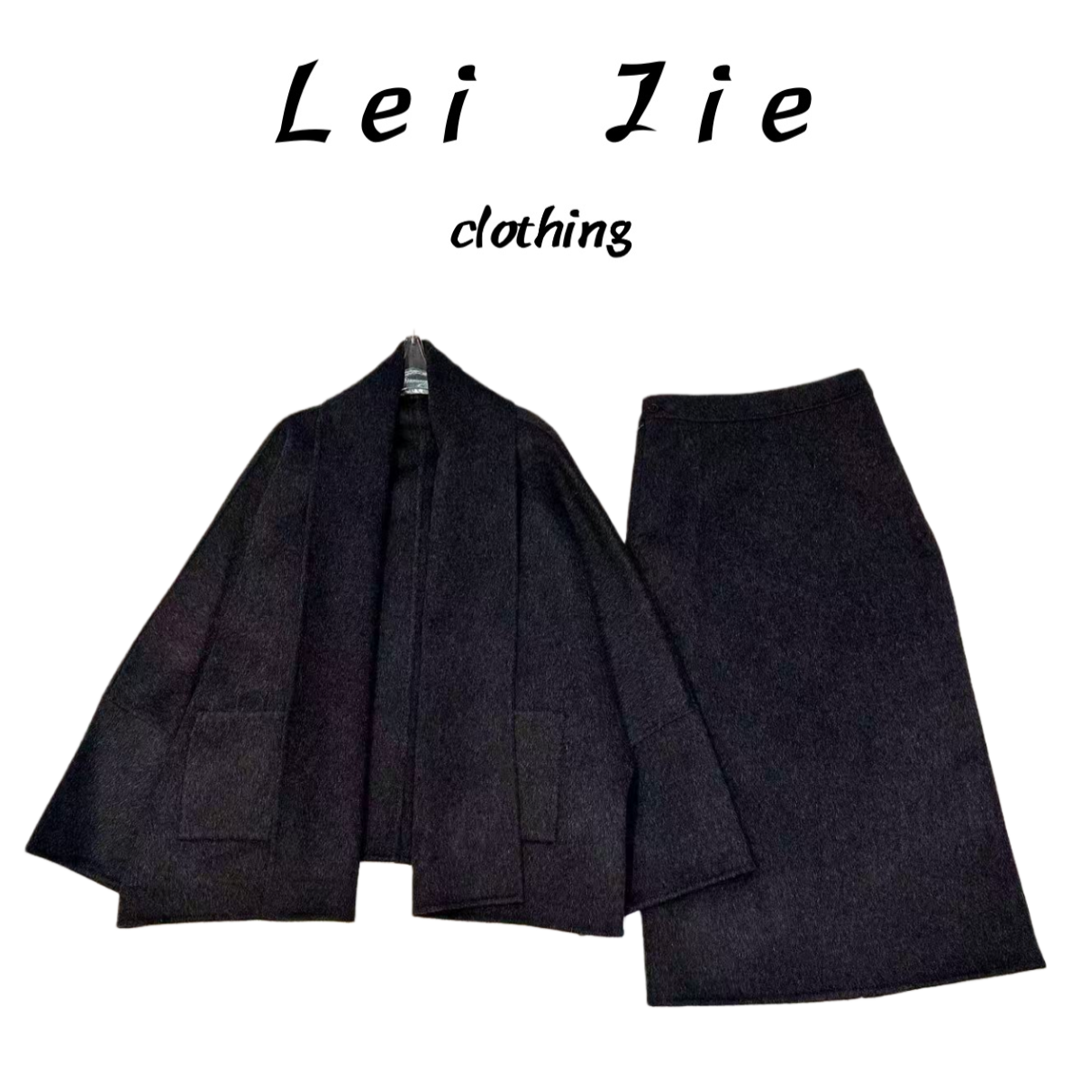 【Lei Jie】气质舒适绵羊毛山羊绒外套+半身裙套装812