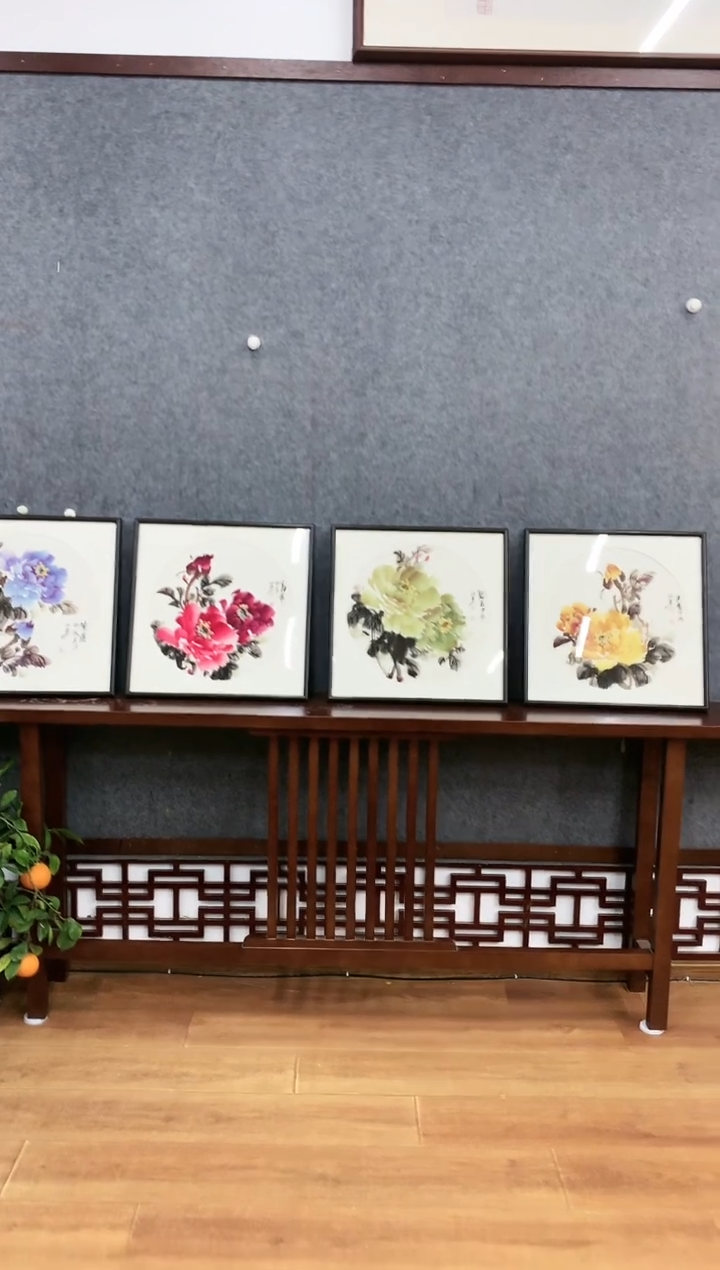 【闪购商品】国画手绘宣纸斗方牡丹四条屏