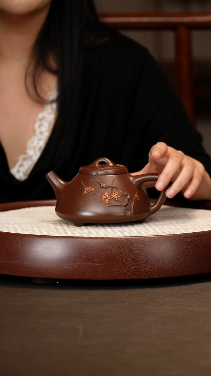 茶壶紫砂【桑黎兵】子冶石瓢堆梅花260cc+定制花器杯