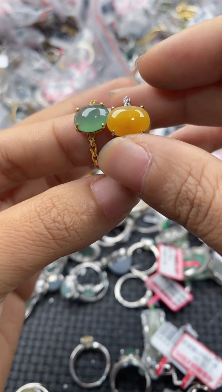 银S925镶嵌戒指翡翠3333----7