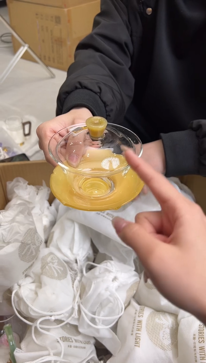 【闪购商品】茶盏@@禾器荷叶盖碗金玉色