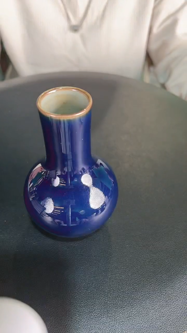 【闪购商品】杯一品德窑单色釉霁蓝摆件瓶