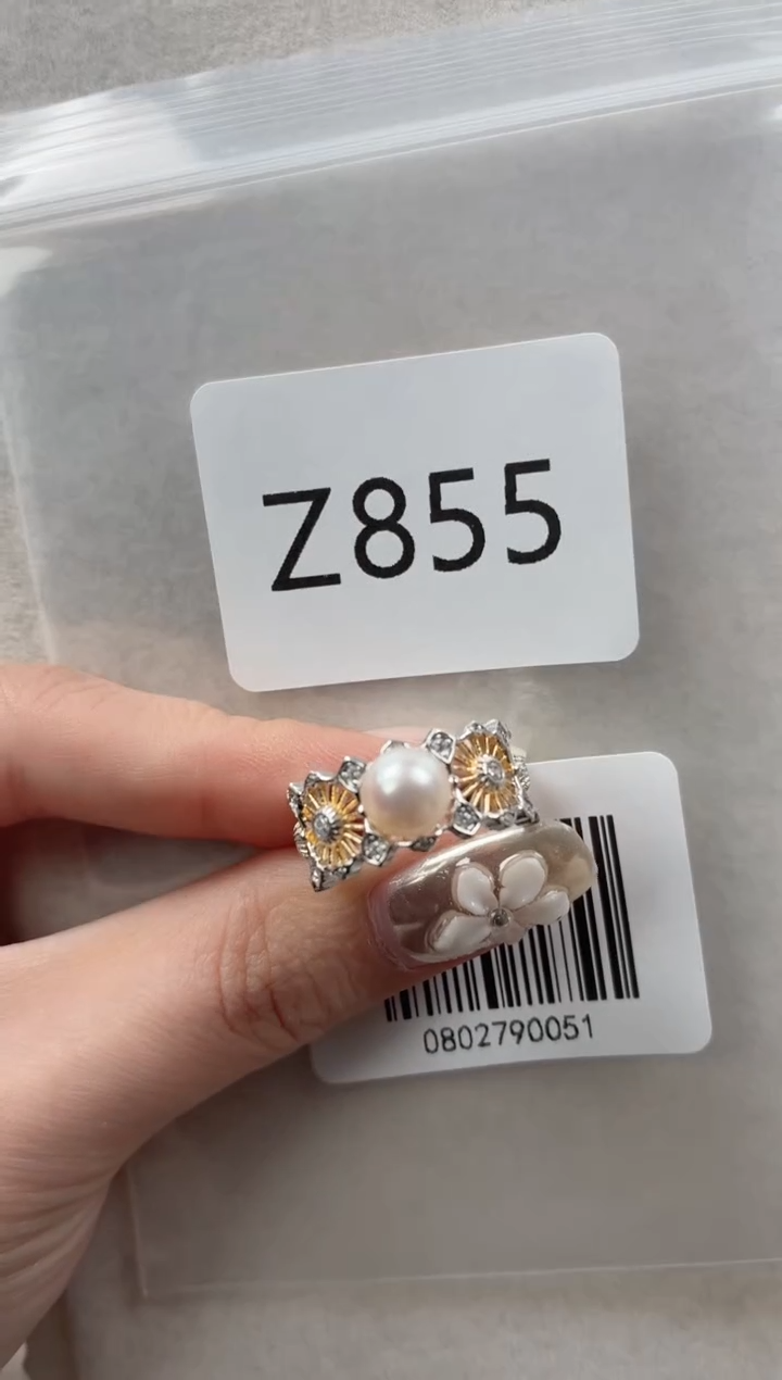 银S925镶嵌戒指海水珍珠Z855