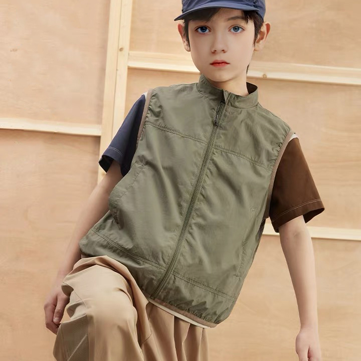 肉肉家-【轻量凉感组合装】儿童夏季户外防晒薄马甲速干T恤运动短裤