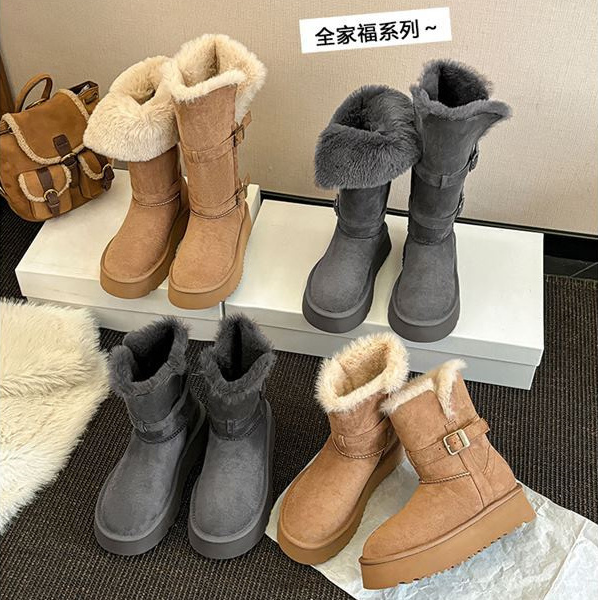 超软皮~厚底灰色长筒雪地靴2025冬季新款加厚防滑高筒靴东北棉鞋