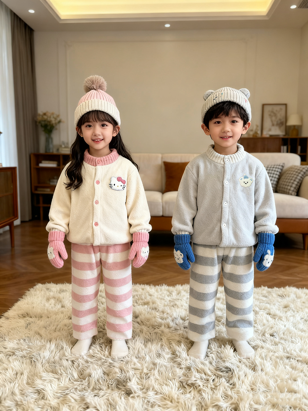 【宠粉福利】儿童加厚保暖卡通风家居服套装冬季男童女童长袖睡衣