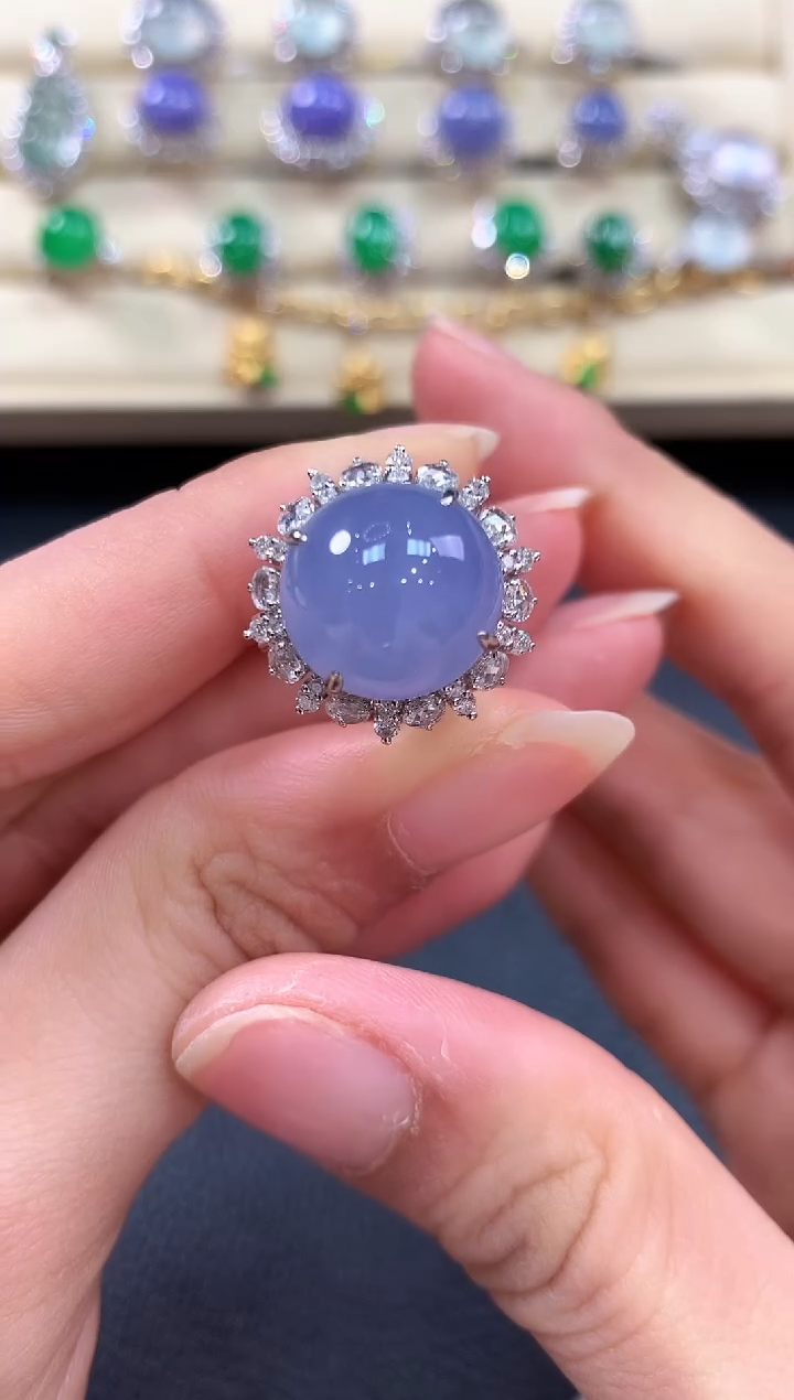 【闪购商品】翡翠戒指18K金镶嵌b195 有色差