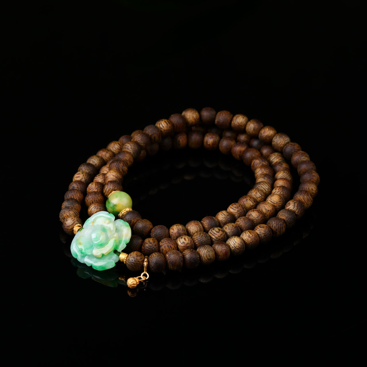 沉香【意婵】《小森花》“双12”18K金老翡翠九九沉绿棋楠沉香-914577