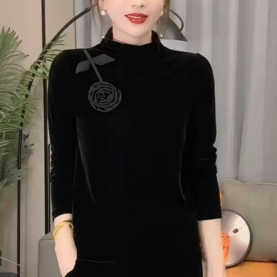 百搭显瘦洋气玫瑰花朵丝绒气质女人味上衣0809