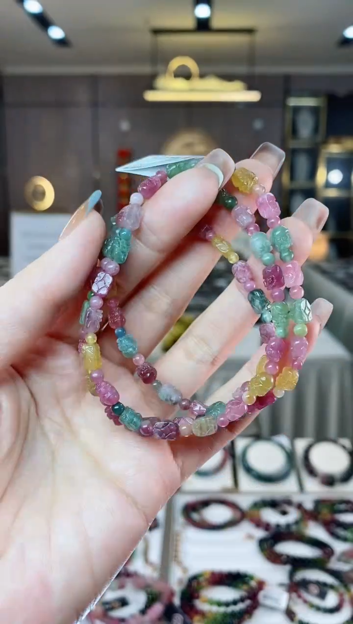 【闪购商品】碧玺貔貅三圈手串未镶嵌一物一证dan