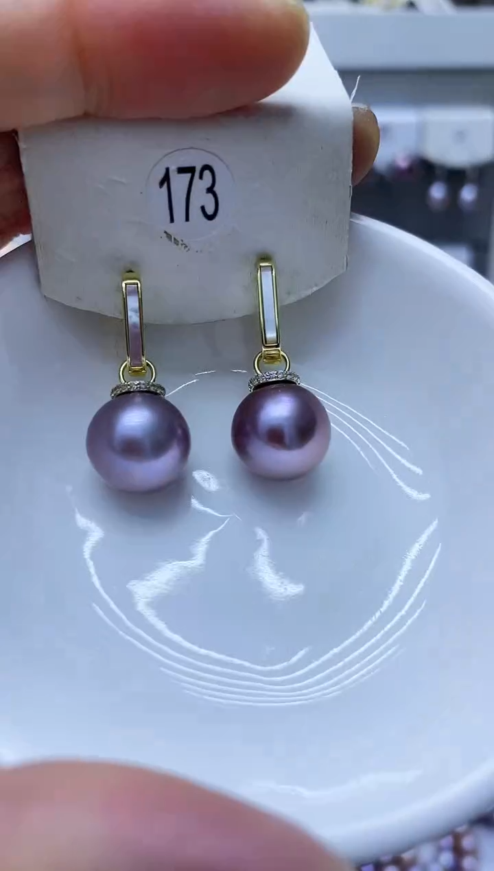 银S925镶嵌淡水珍珠耳饰173