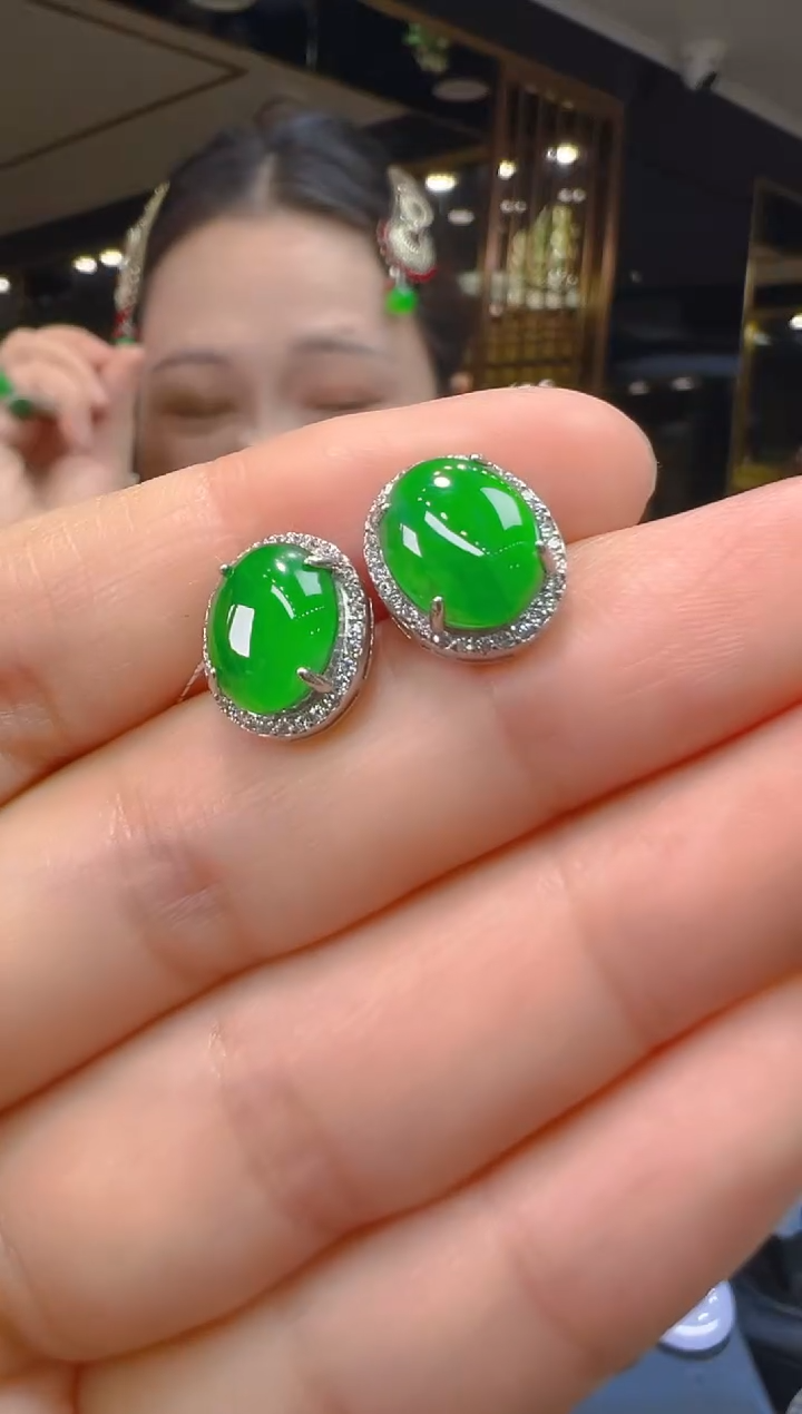 翡翠银S925镶嵌耳饰003（多样性发其一）