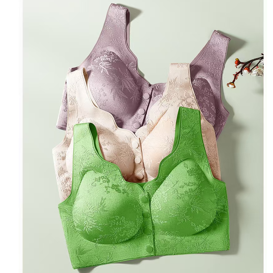 栩帆妈妈前扣文胸聚拢成人提花无痕文胸兔耳朵内衣抹胸舒适蕾丝