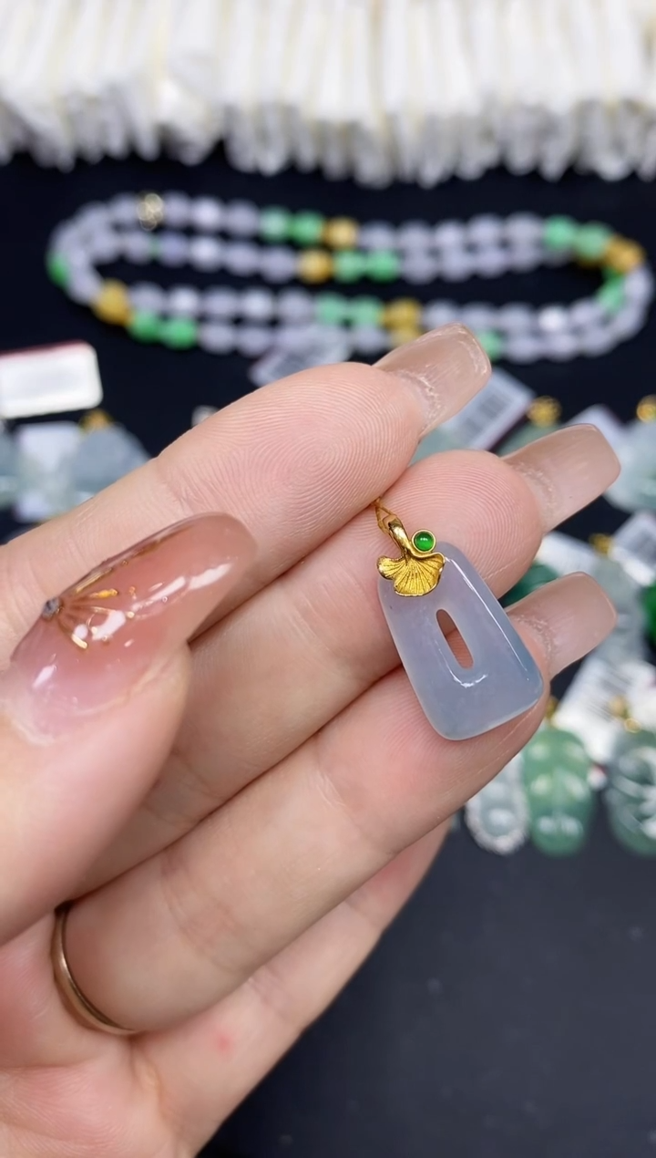 吊坠(不含链)18K金镶嵌翡翠公主扣18K金扣镶嵌@@CMT787-5