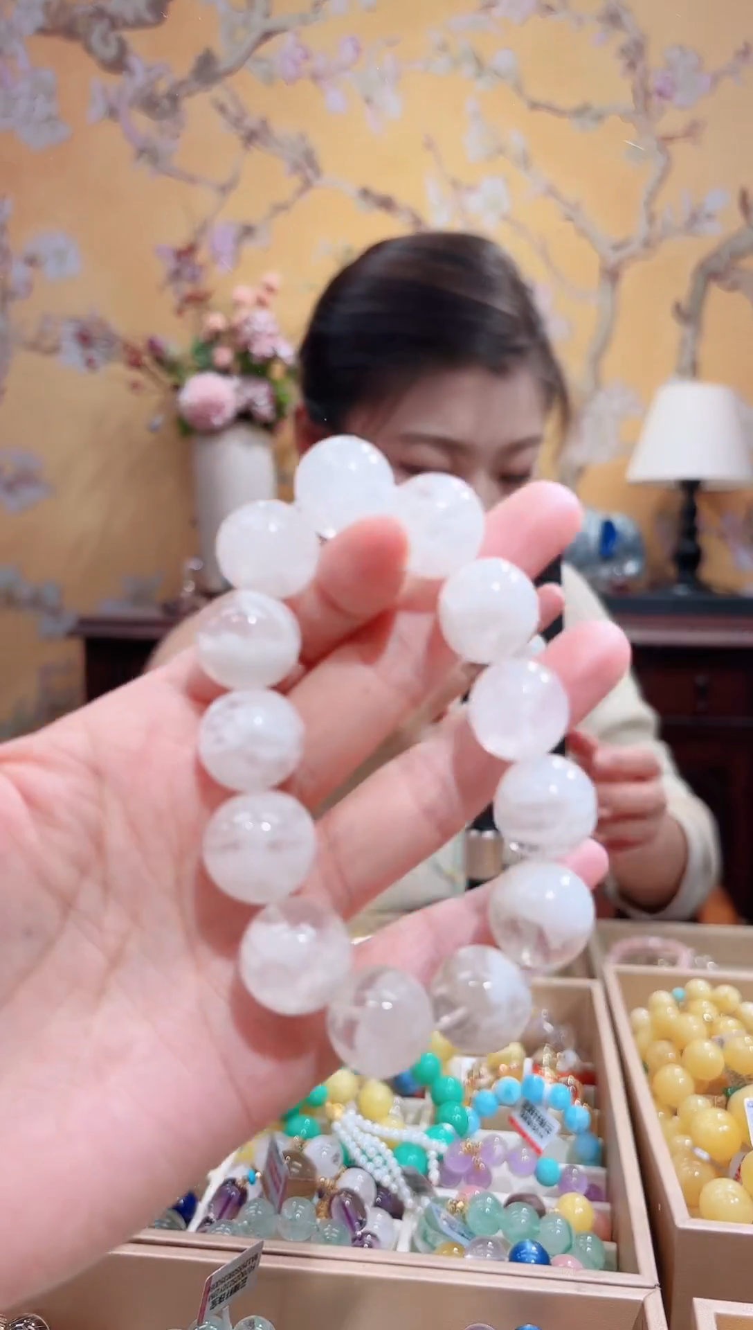 未镶嵌手串水晶，16.3咪天然白雪花幽灵，天然晶体结构