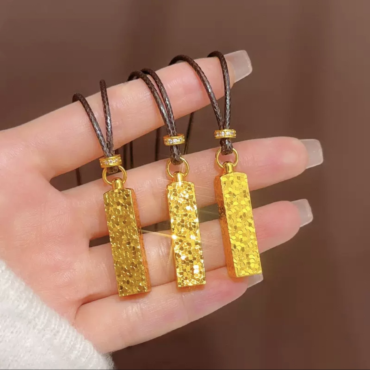 铜合金项链 新中式碎冰冰印章四方来财项链实心方砖挂坠毛衣链