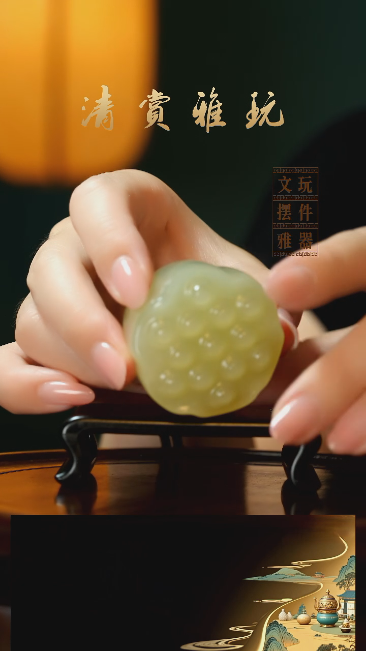 玉《手握莲蓬》手把件摆件