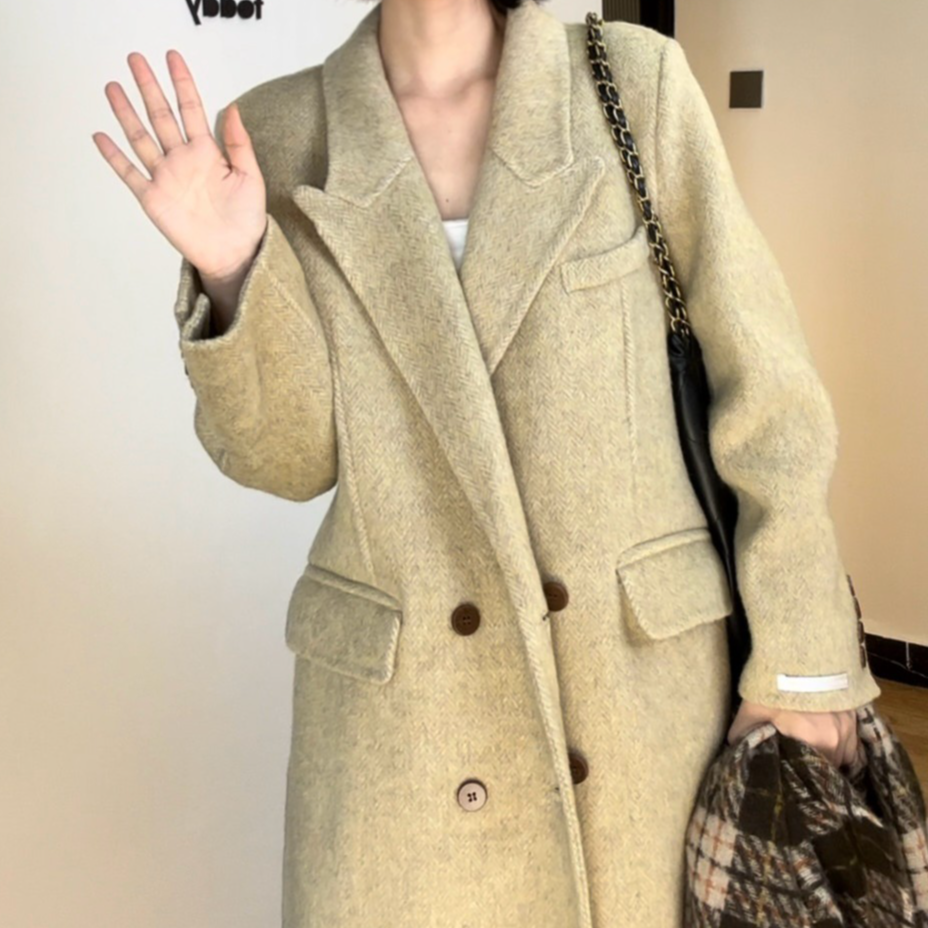 2025年高级感西装正肩秋冬新款大衣双面毛呢外套女枪驳领xyy