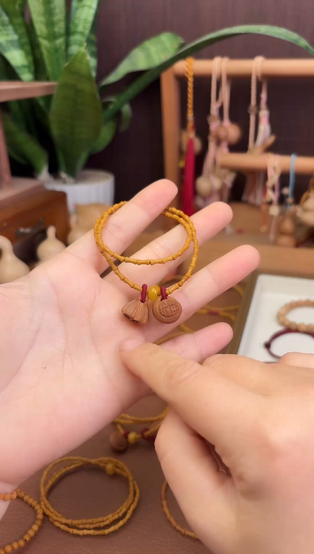 手串桃核好运莲莲双圈竹节