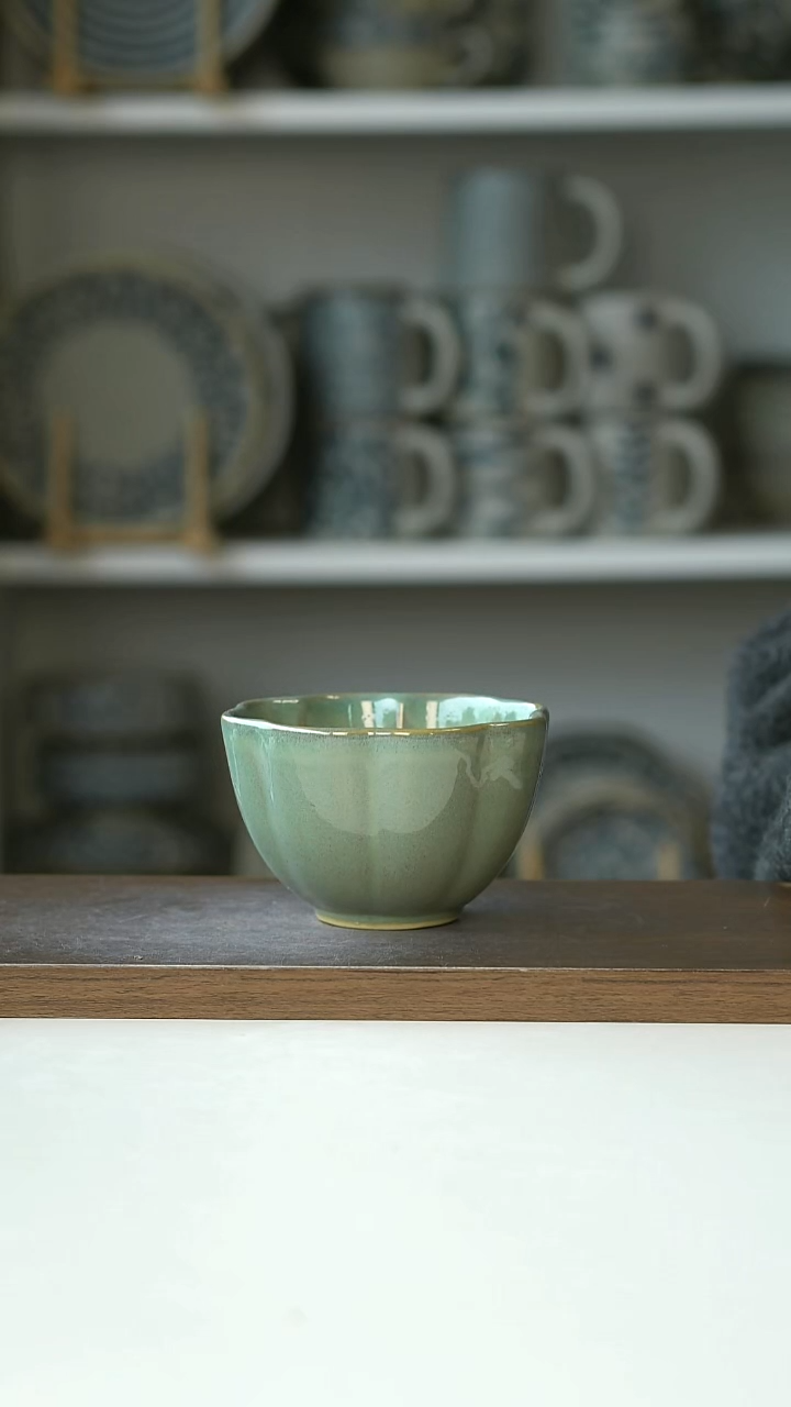 陶窑变莲花天青色手握杯9.5cm/200ml@4-2@微瑕