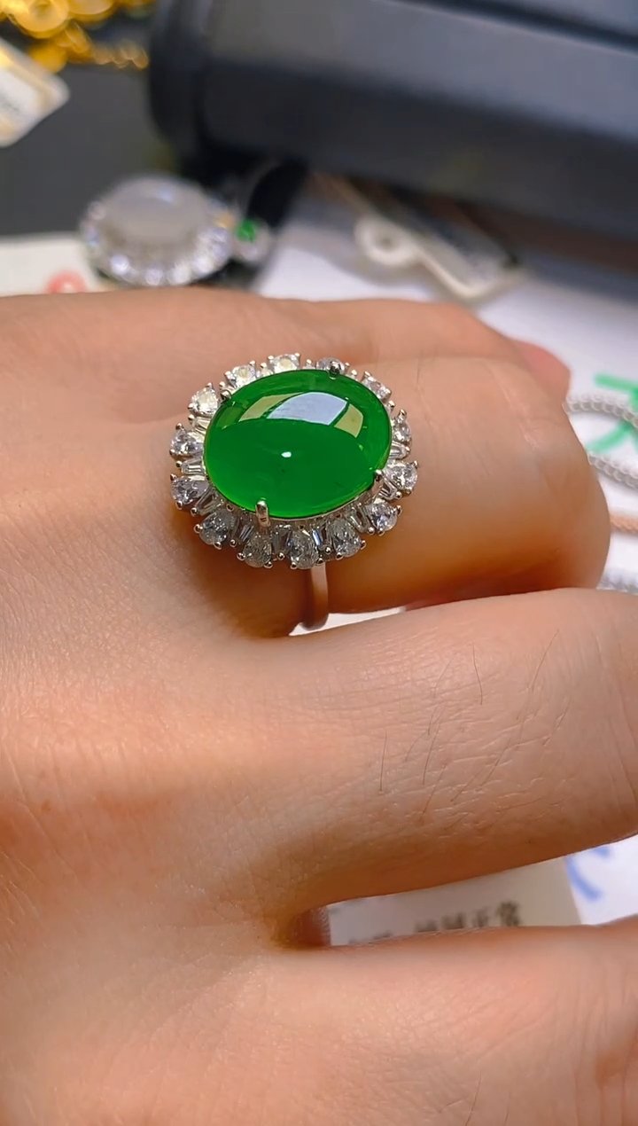 【闪购商品】翡翠耳饰银S925镶嵌天然A货翡翠1