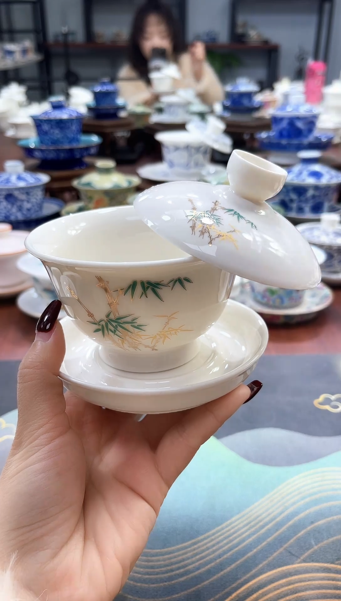 【闪购商品】中号元宝竹节干泡盘盖碗