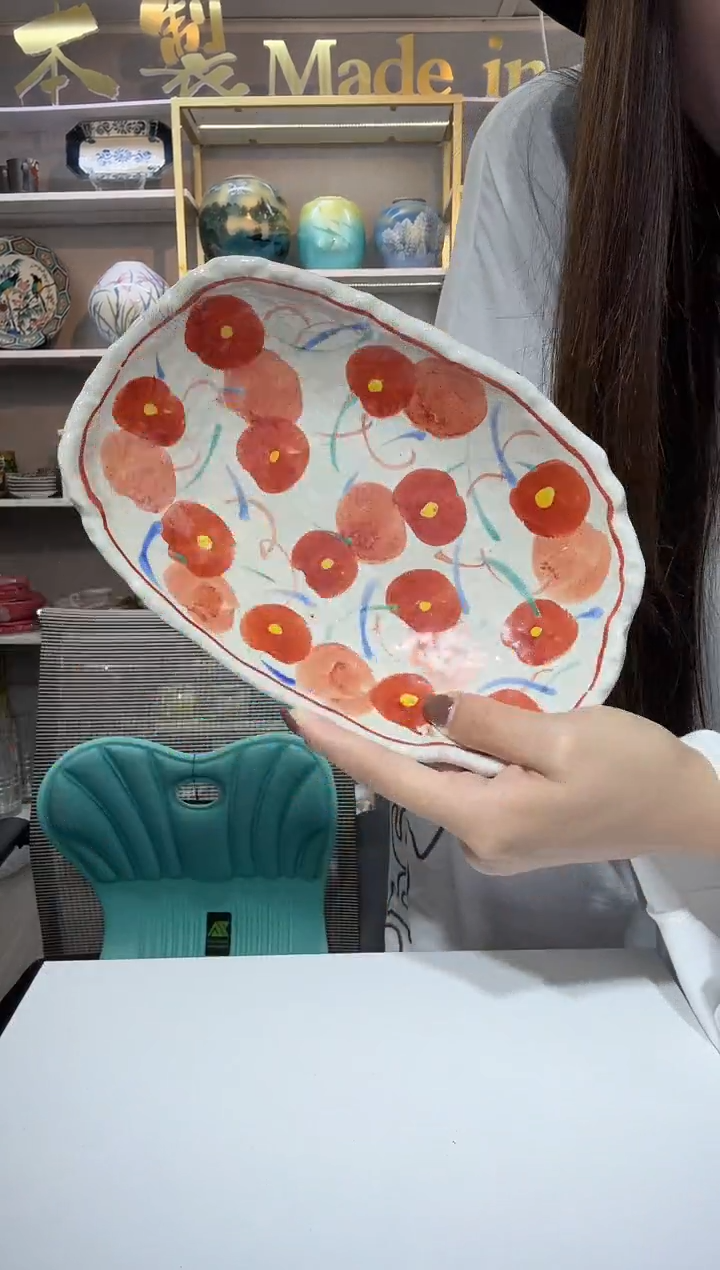 陶瓷红果花椭圆深盘22cm*14.8cm