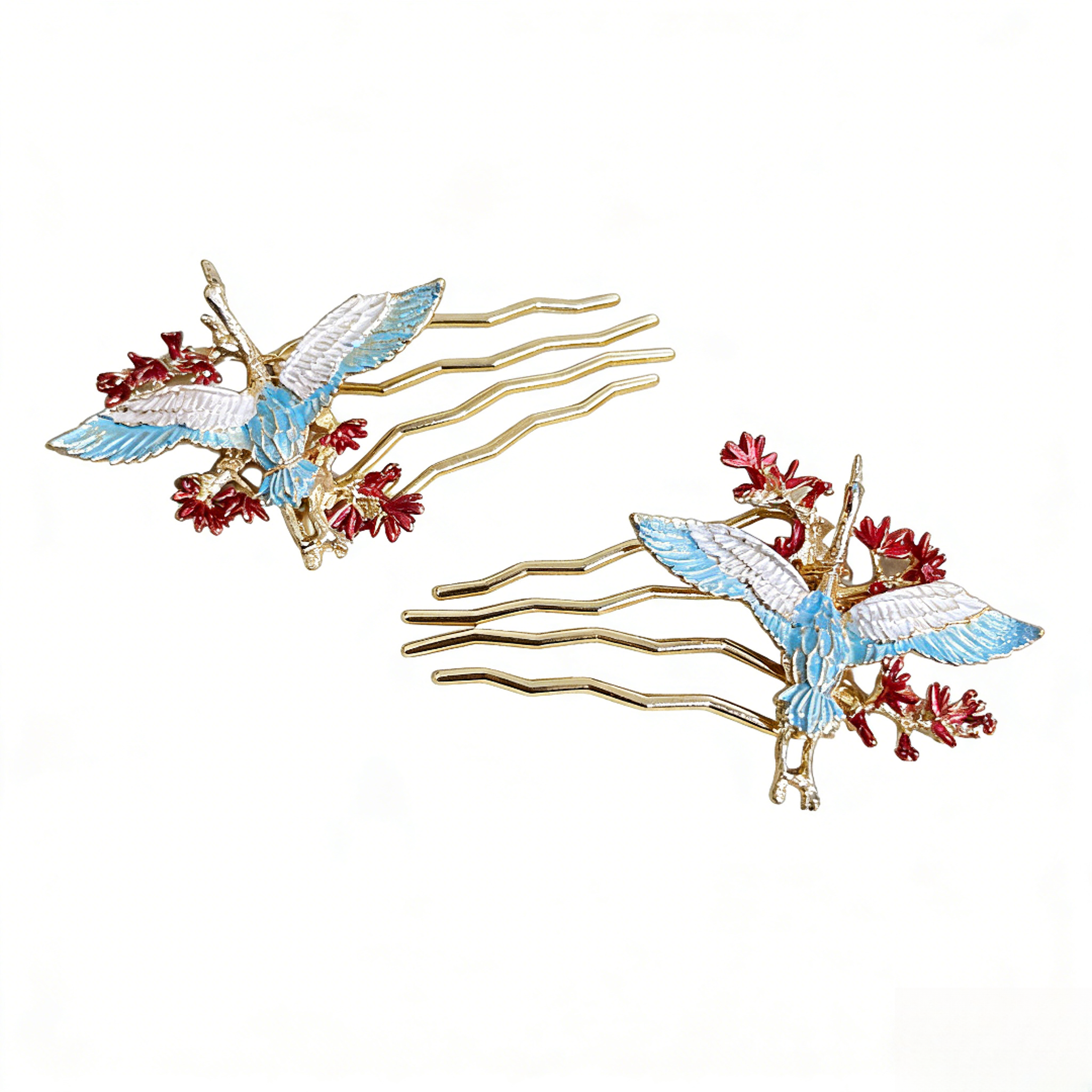 原创凤瑶古风复古小唐风双凤发钗唐风明制头饰汉服发饰鬓发A344