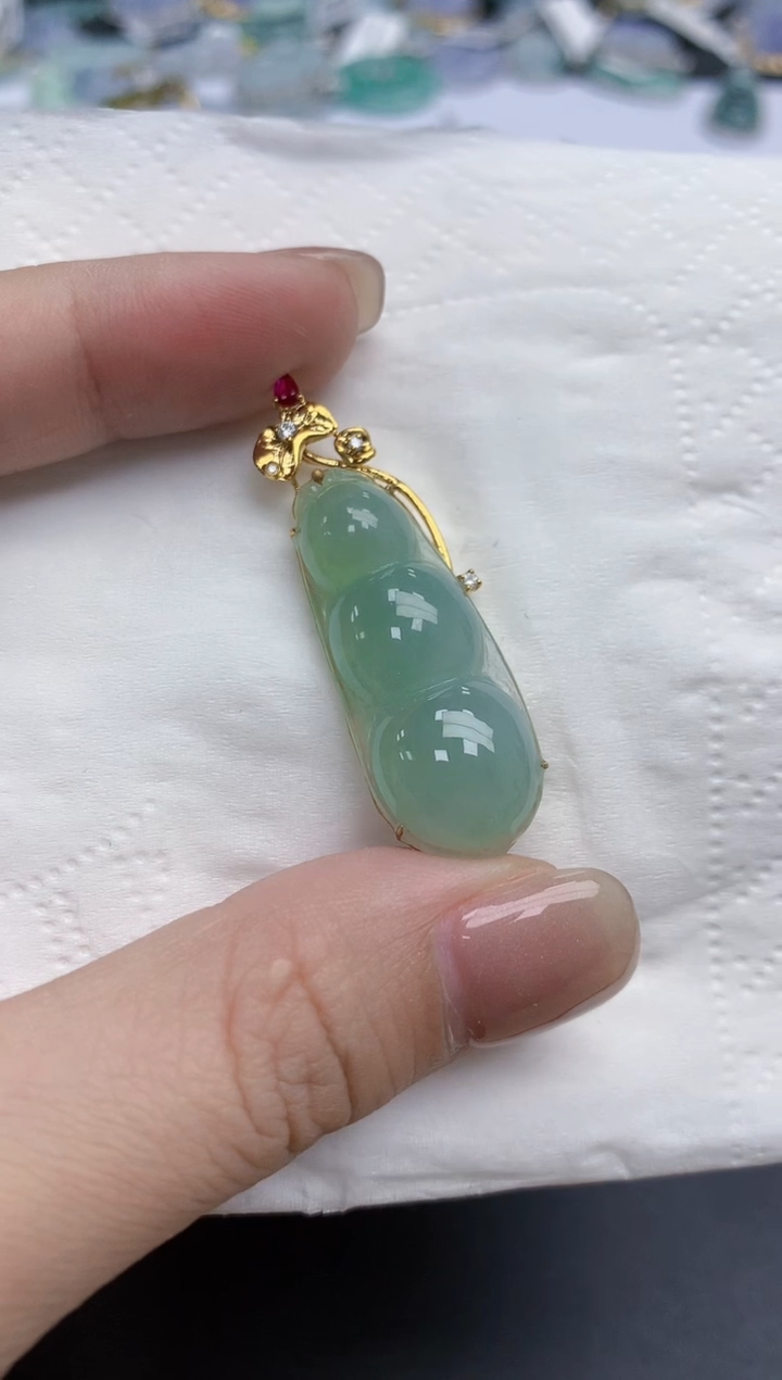 【闪购商品】翡翠颈饰18K金镶嵌天然缅甸翡翠A货