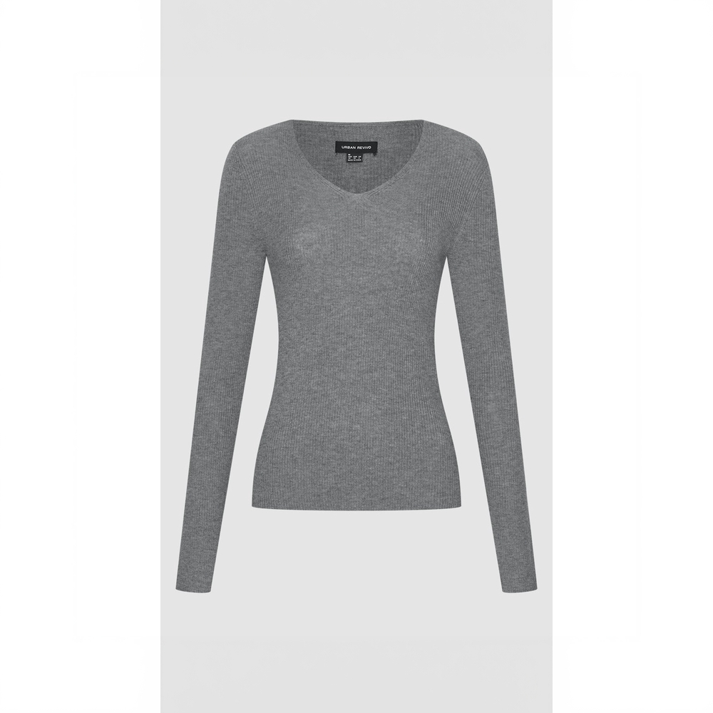 UR2025秋季新款女装简约休闲纯色百搭V领针织衫UWB950009