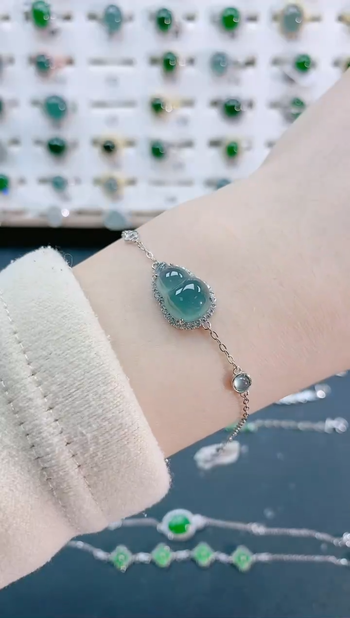 【闪购商品】翡翠手链银S925镶嵌天然翡翠