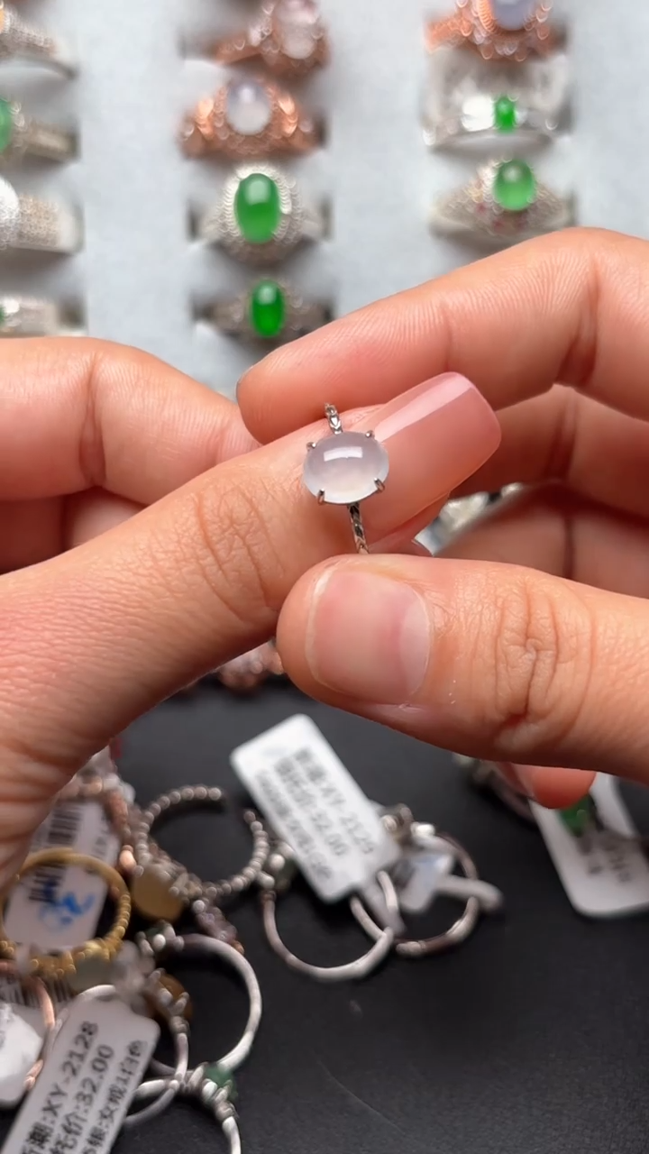 【闪购商品】翡翠戒指银S925镶嵌缅甸A货翡翠S925银镶嵌