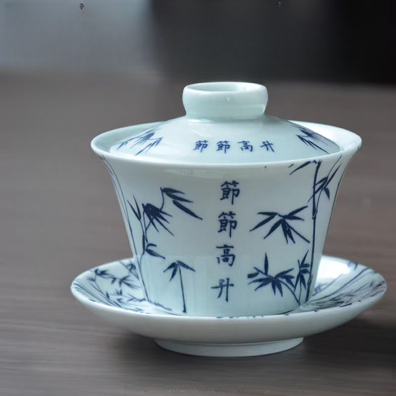 SD影青马蹄泡茶碗高档旋转悬停三才盖碗竹节高升TJ   032