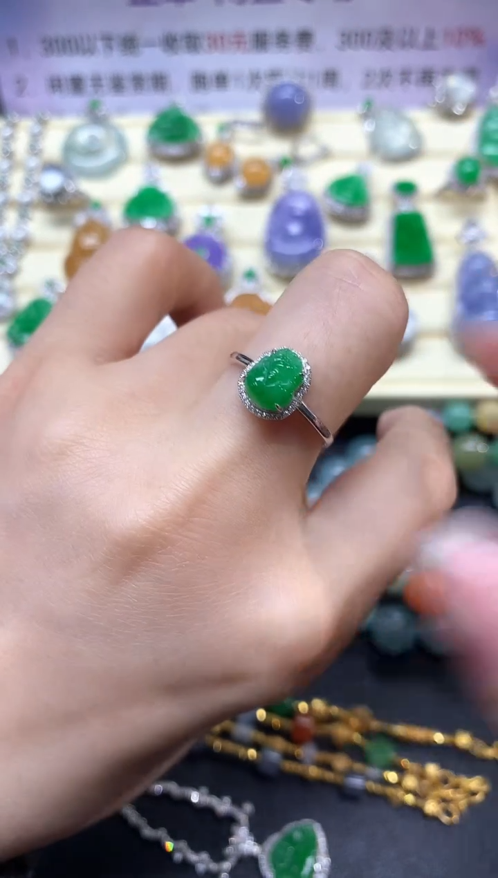 【闪购商品】翡翠戒指18K金镶嵌戒指|3500+350