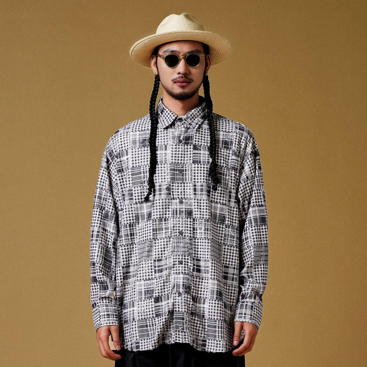 高级感格子潮流休闲长袖衬衫 1337